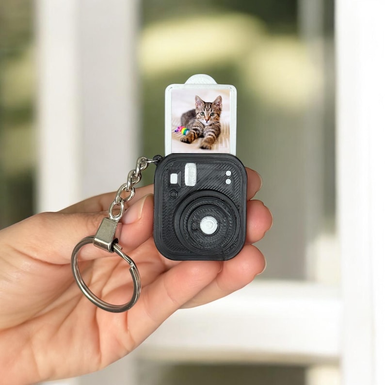 Personalized Mini Camera Keychain | Custom Photo Insert | Couple Gift Black