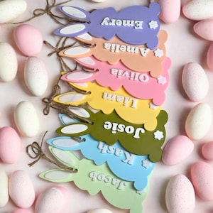 Benutzerdefinierte Ostern Korb Anhänger, Hase Namensschild für Kinder, personalisierte Namen Etikett, Osterkorb Ornament, Eiersuche Geschenk, Frühlingsschmuck