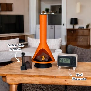 Miniature Mid-Century Modern Style LED Fireplace | Cozy Miniature Tea Light Mid Century Modern Stove | Retro Home Decor Gift, Vintage Lamp