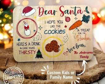 Santa Cookies and Milk Tray | Personalized Santa Tray  Family Gift, Custom family Santa Tray | Cookies & Milk Santa Christmas | Kids tray