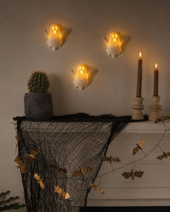 Light Up Ghost Wall Decor, Halloween LED Tealight Decoration
