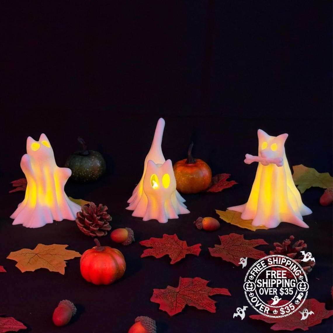 Set of three Ghost Dog LED night lights.