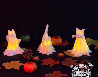 Luce notturna a LED a forma di cane fantasma: decorazione spettrale per animali domestici di Halloween, stampata in 3D