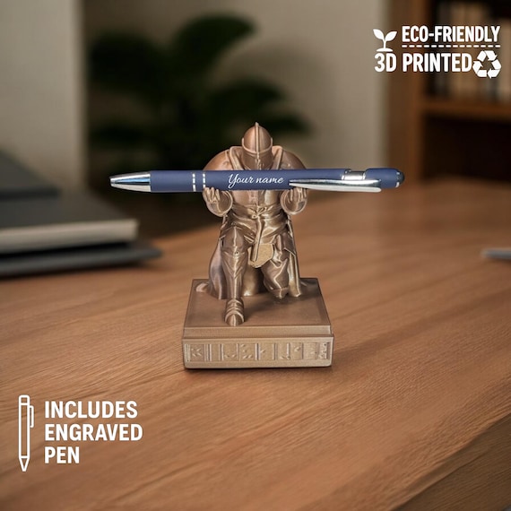 Knight Pen Holder, Personalized Engraved Pen, Gamer Desk Decor