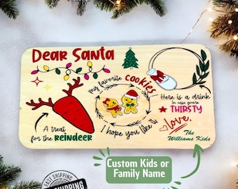 Personalized Santa Tray | Christmas Eve Tray | Cookies and Milk for Santa Board | Cookies for Santa |Christmas Eve Tray |Santa Cookie & Milk