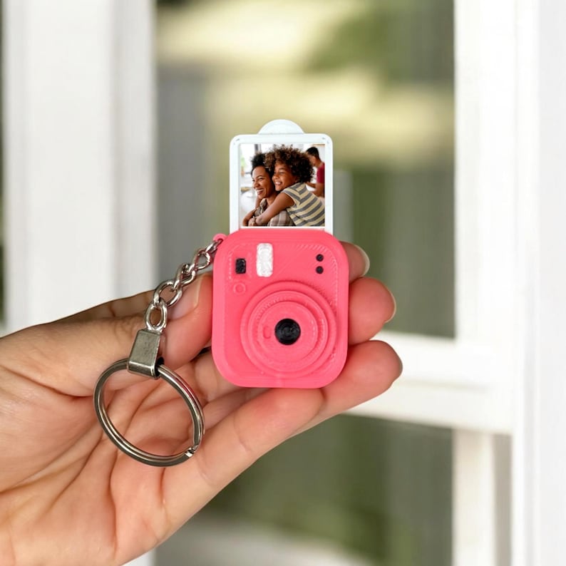 Personalized Mini Camera Keychain | Custom Photo Insert | Couple Gift Pink