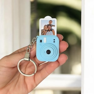 Personalized Mini Camera Keychain | Custom Photo Insert | Couple Gift Light Blue