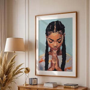 African Girl Wall Art Retro Black Woman Portrait Spiritual Digital Wall Art Abstract African American Female Boho Afrocentric Print