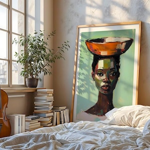African Wall Art Contemporary Retro Wall Artwork Black Woman Portrait Digital Download Minimal African American Print Modern Afrocentric Art