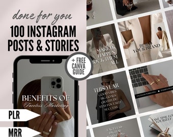 PLR MRR 100 Instagram Posts Templates Social Media Post Editable Canva Template Instagram Stories Master Resell Rights plr Done For You