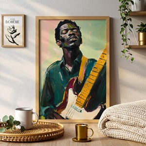 African Wall Art Contemporary Artwork Afro Woman Print Kitchen Wall Art Black Man Print Digital Download African American Man Guitar Art