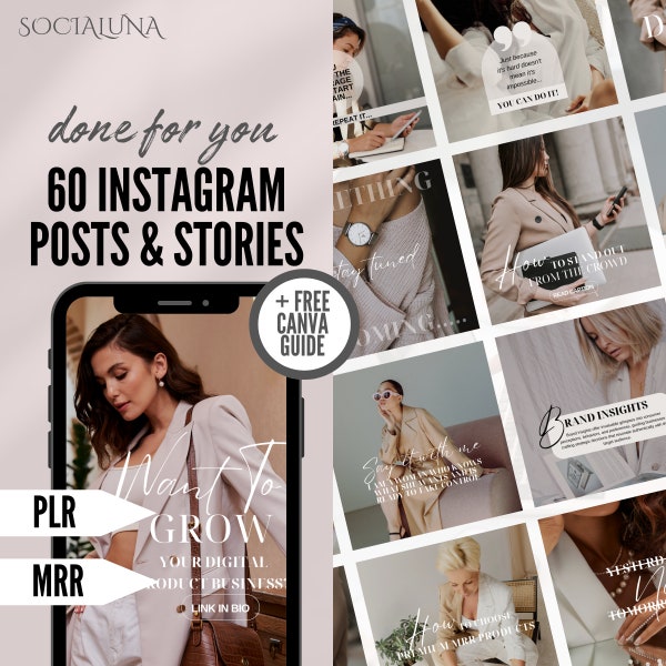 PLR MRR 60 Instagram Posts Bundle Template Instagram Content Resell Editable Social Media Post Canva Digital Product IG Stories Done For You