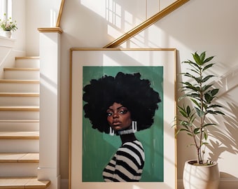 Afrikanische Wandkunst zeitgenössisches Kunstwerk Afro Frau Druck Büro Wandkunst schwarze Frau Druck digitaler Download minimalistische Afro-Amerikaner Boho