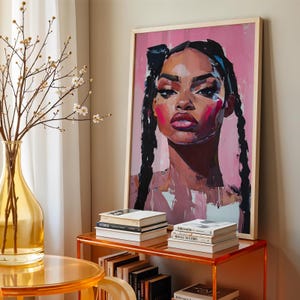 African Wall Art Contemporary Print Retro Black Woman With Mug Portrait Digital Wall Art Abstract African American Woman Afrocentric Retro