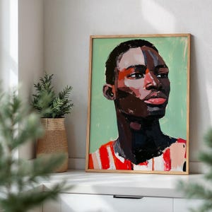 African Wall Art Contemporary Retro Wall Artwork Black Man Portrait Digital Download Minimal African American Print Modern Afrocentric Art