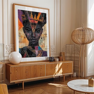 African Wall Art Contemporary Retro Wall Artwork Black Woman Portrait Digital Download Minimal African American Print Modern Afrocentric Art
