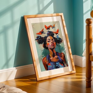 African Wall Art Contemporary Retro Wall Artwork Black Woman Portrait Digital Download Minimal African American Print Modern Afrocentric Art