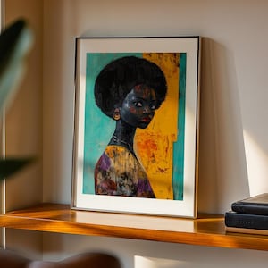 African Wall Art Contemporary Retro Wall Artwork Black Woman Portrait Digital Download Minimal African American Print Modern Afrocentric Art