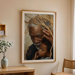African Wall Art Contemporary Retro Wall Artwork Black Old Man Portrait Digital Download Minimal African American Print Modern Afrocentric