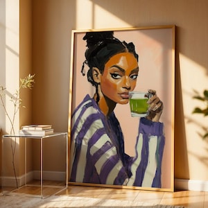 African Wall Art Contemporary Retro Wall Artwork Black Woman Portrait Digital Download Minimal African American Print Modern Afrocentric Art