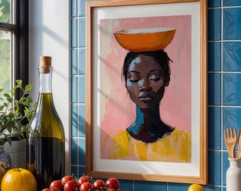 Afrikanische Wand Kunst zeitgenössisches Kunstwerk Afro Frau Druck Küche Wandkunst schwarze Frau Druck digitaler Download minimalistische afroamerikanische Boho