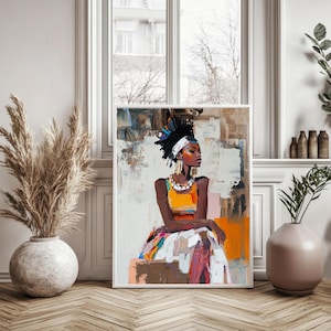 African Wall Art Contemporary Retro Wall Artwork Black Woman Portrait Digital Download Minimal African American Print Modern Afrocentric Art