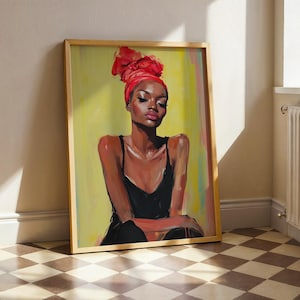African Wall Art Contemporary Retro Wall Artwork Black Woman Portrait Digital Download Minimal African American Print Modern Afrocentric Art