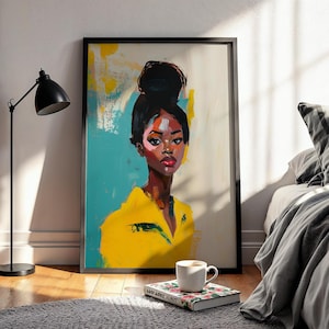 African Wall Art Contemporary Retro Wall Artwork Black Woman Portrait Digital Download Minimal African American Print Modern Afrocentric Art