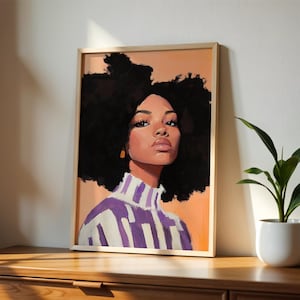 African Wall Art Contemporary Retro Wall Artwork Black Woman Portrait Digital Download Minimal African American Print Modern Afrocentric Art
