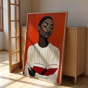 African Wall Art Contemporary Retro Wall Artwork Black Woman Portrait Digital Download Minimal African American Print Modern Afrocentric Art