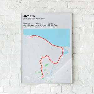 パーソナライズされたデジタル ランニング マップ ポスター - 10 km ハーフ マラソン - Strava または GPX ルート - ランナーへのギフトとお土産
