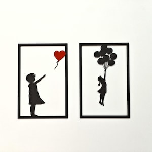 Decoración de pared minimalista - Mural de arte callejero de Banksy - Juego de 2 cuadros para colgar en la pared - Idea de regalo original - Fabricado en Francia