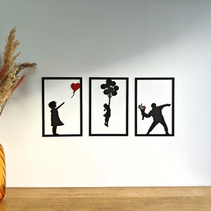 Decoración de pared minimalista - Arte callejero de Banksy - Juego de 3 cuadros para colgar en la pared - Idea de regalo original - Fabricado en Francia