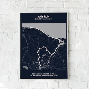 Affiche de carte course à pied personnalisée numérique - 10 km semi marathon - Itinéraire strava ou gpx - Cadeau et souvenir pour coureur