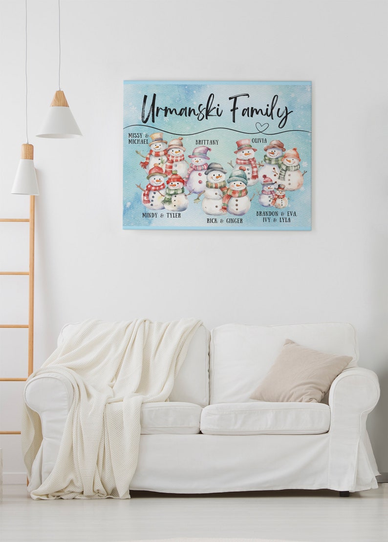 Personalized Snowman Family Art Print Watercolor Effect Custom Snowmen ...