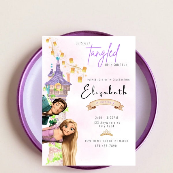 Self-Editable Digital Princess Rapunzel Birthday Invitation Download for Print or Text 5x7,  Disney Princess party Printable Invite Template