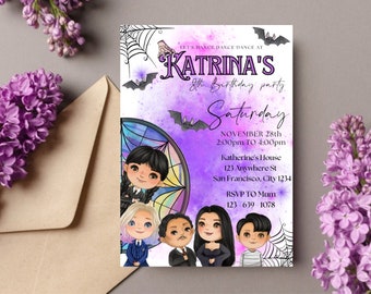 Digital Wednesday Birthday Invitation Download for Print or Text 5x7 Wednesday Addams Printable Invite Self-Editable Template