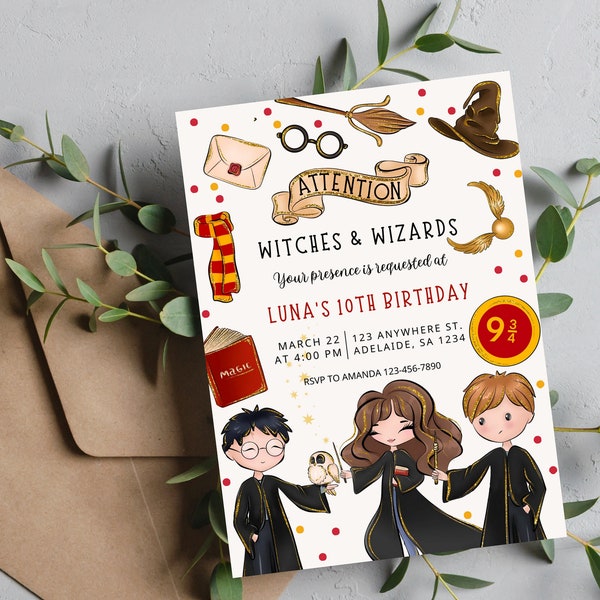 Harry Potter Birthday Invitation Download for Print or Text 5x7,  editable digital Harry Potter party Printable Invite Template