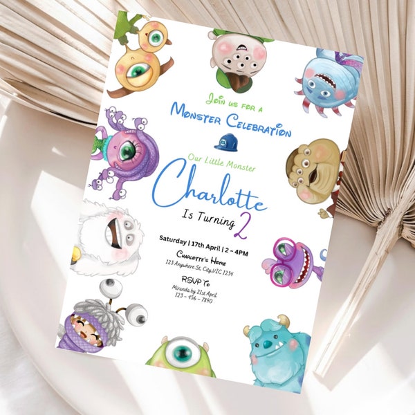 Monsters inc Invitation, Monster Birthday Party Invites, Disney Monsters inc Evite, Mobile Phone Editable Digital Self-Editable template