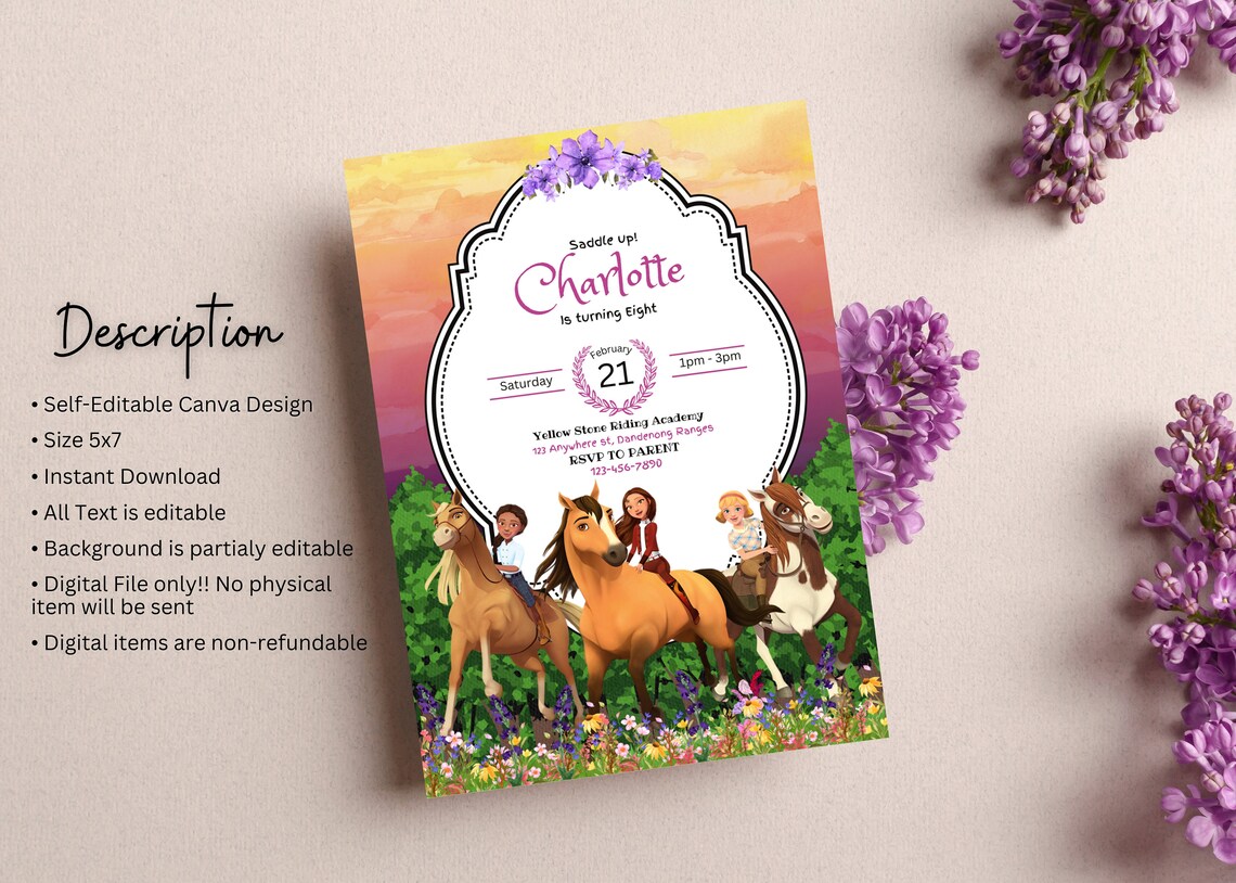 Spirit Riding Birthday Spirit Riding Free Birthday Invitation Download for Print or Text,5x7 ...