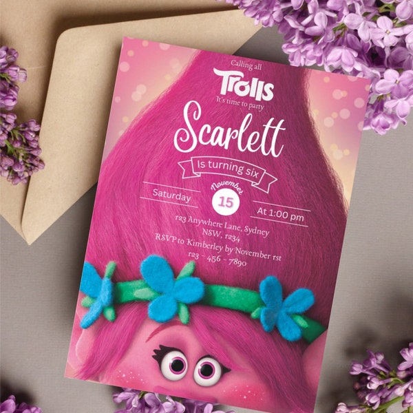 Trolls invitation Trolls Birthday Invite Printable invitation Trolls Party Invite Digital Trollmate Party. Trolls canva template