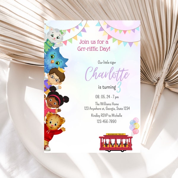 Daniel Tiger Birthday Invitation Download for Print or Text 5x7,  Editable Digital Daniel Tiger Printable Invite Template