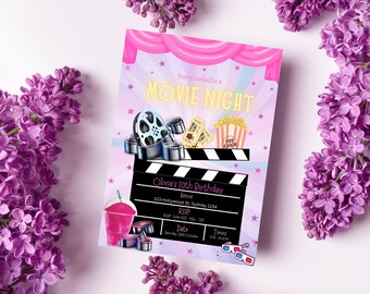 Self-Editable Movie Night Party, Movie night Invitation, Paint Night Birthday Party, Canva Template, Instant Download