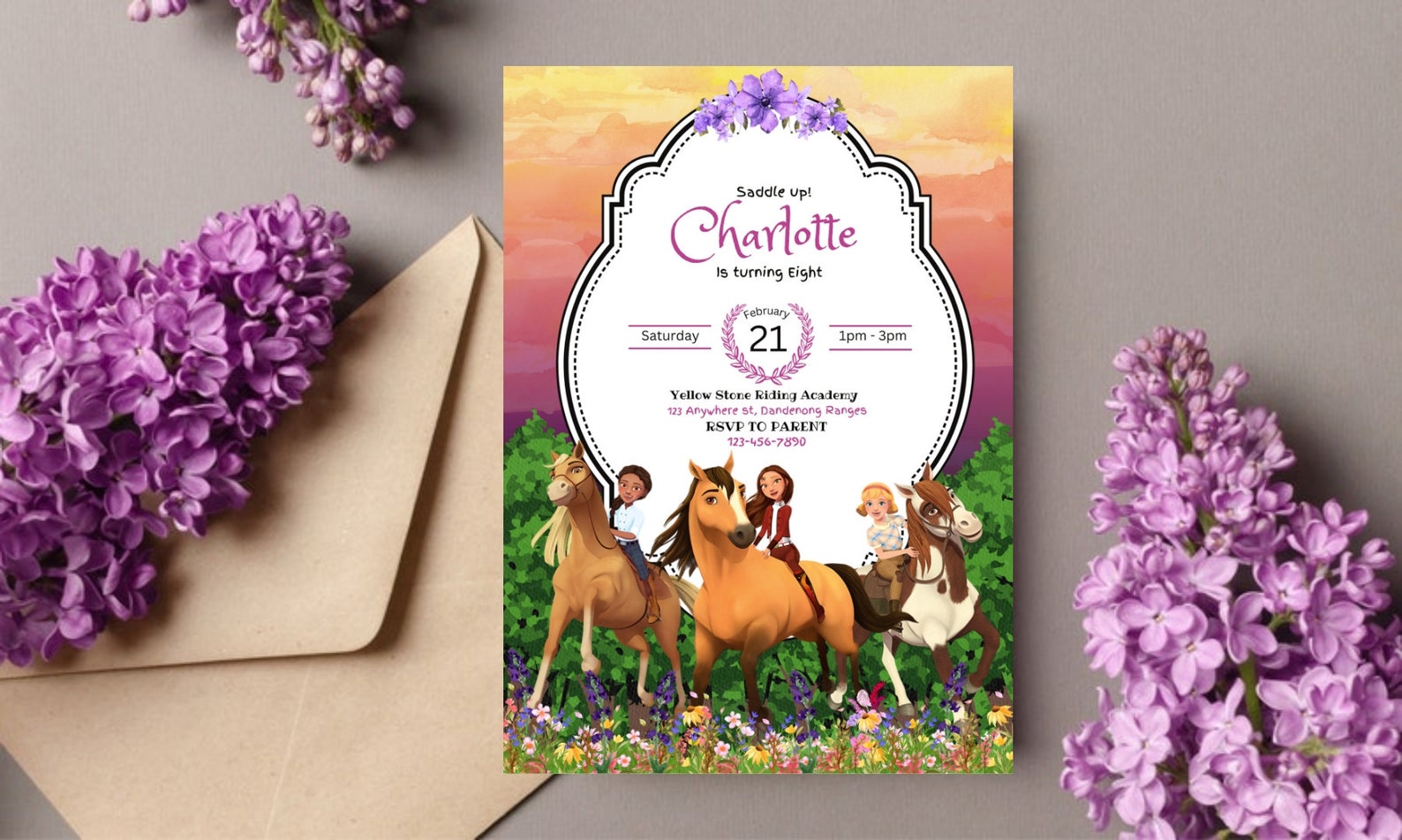 Spirit Riding Birthday Spirit Riding Free Birthday Invitation Download for Print or Text,5x7 ...