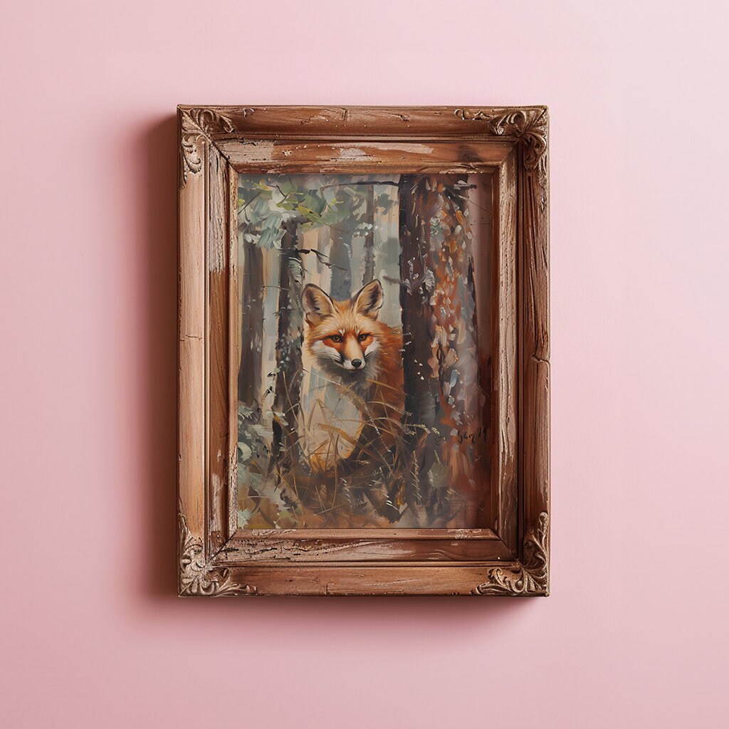 Printable Red Fox Oil Painting, Vintage Landscape Art Print, Red Fox Wall Art Digital Download ...