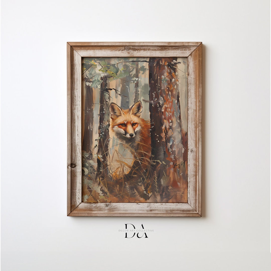 Printable Red Fox Oil Painting, Vintage Landscape Art Print, Red Fox Wall Art Digital Download ...