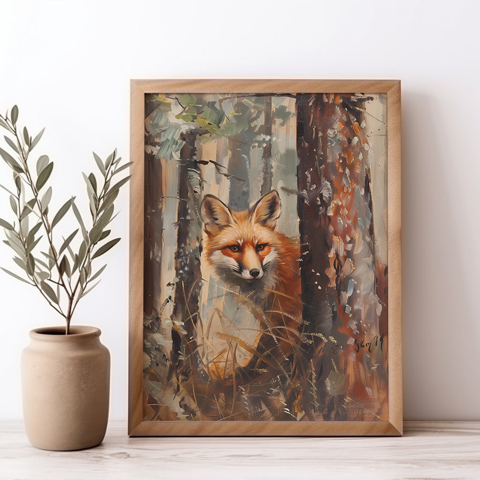 Printable Red Fox Oil Painting, Vintage Landscape Art Print, Red Fox Wall Art Digital Download ...