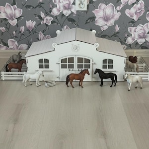 Miniature Wooden Horse Stable – DIY Montessori Farm Playset for Kids, Handmade Wood Toy