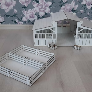 Wooden Horse Stable Toy – Mini Barn Playset with Stalls | Montessori Farm Dollhouse Kit for Kids