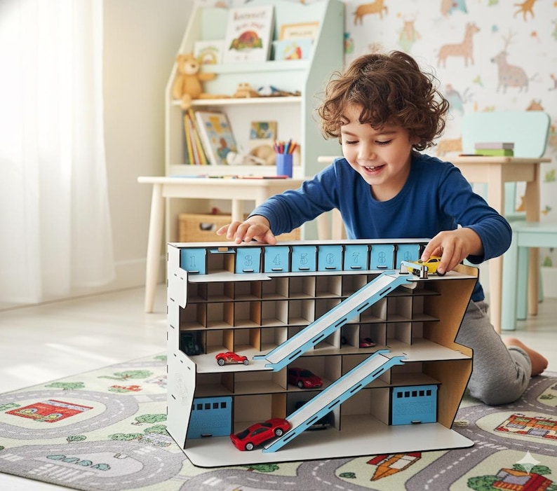 Garagem Montessori para Carrinhos de Brinquedo, Estacionamento para ...